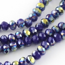 Бусины Гальваника Стекло АВ-Цвет, Полупокрытие, Непрозрачные, Граненые, Рондель, Темно-синий, 8х6мм, Отв. 1мм, около 72шт/44см/нить (УТ0031082)