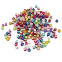 Бусины Акриловые Кубики, АВ цвет, Микс, 4х4мм, Отверстие 1мм, около 380шт/25г, (УТ0030476)