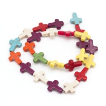 Бусины Синтетическая Бирюза, Крест, Окрашенные, на Нитях, Цвет: Микс, Размер: 10х8х3мм, Отв. 1мм, около 36шт/36см/нить, (УТ0030698)