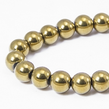 Бусины Синтетический Гематит, Немагнитный, На нитях, Круглые, Цвет: Золото, Диаметр: 8мм, Отв. 1.5мм, около 50шт/40см/нить, (УТ0030788)