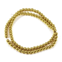 Бусины Синтетический Гематит, Немагнитный, на нитях, Круглые, Цвет: Золото, Диаметр: 4мм, Отв. 1мм, около 95шт/38см/нить, (УТ0030790)