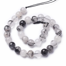 Бусины Натуральный Черный Рутиловый Кварц, на нитях, Круглые, Размер: 10мм, Отверстие 1мм, около 17шт/18см/нить, (УТ0030815)