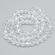Бусины Хрустальные Жемчужный Блеск Гальваническое Стекло Граненые Рондель, Бесцветный, 10х7мм, Отверстие 1мм, около 60шт/43см/нить, (УТ0030943)