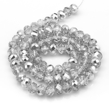 Бусины Стекло с Гальваникой, Граненые, Рондель, Полупокрытие, Цвет: Серебристый, Размер: 10х7.5мм, Отв. 2мм, около 72шт/54см/нить, (УТ0031027)