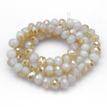 Намистини Скло Опал Імітація, Гальваніка напів, Грановані, Рондель, Колір: Золотистий, 8х5.5мм, Отвір 1.5мм, близько 72шт/40см/нитка, (УТ0031040)