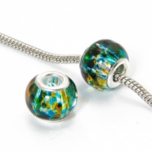 Шармы Евробусины Стеклянные, Лакированные, Вставка из Латуни цвета Серебро, Рондель, Небесно-голубой, 15х12мм, Отверстие 5мм, (УТ0030425)