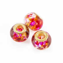 Шармы Евробусины Стеклянные, Двухцветные, Лакированные, Вставка из Латуни цвета Золото, Рондель, Красно-оранжевый, 15x12мм, Отв.5мм, (УТ0030426)