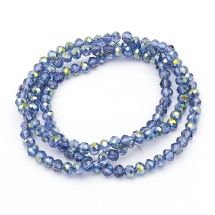 Бусины Гальваника Стекло АВ-Цвет, Граненые, Рондель, Цвет: Морская Волна, Размер: 4х3мм, Отв-тие: 1мм, около 140шт/42см/нить, (УТ0030863)