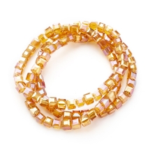 Бусины Гальваника Стекло, Кубики Граненые, Цвет: Темно-оранжевый, Размер: 4х4х4мм, Отв-тие 1мм, около 95шт/53см/нить, (УТ0030974)