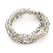 Бусины Гальваника Стекло, Кубики Граненые, Цвет: Бесцветный, Размер: 4х4х4мм, Отв-тие 1мм, около 95шт/53см/нить, (УТ0030975)