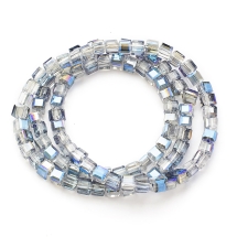 Бусины Гальваника Стекло, Кубики Граненые, Цвет: Полуночно-синий, Размер: 4х4х4мм, Отв-тие 1мм, около 95шт/53см/нить, (УТ0030976)