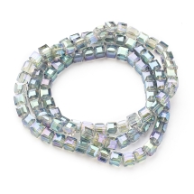 Намистини Гальваніка Скло, Кубики Грановані, Колір: Аквамарин, Розмір: 6х6х6мм, Отвір 1мм, близько 100шт/60см/нитка, (УТ0030978)