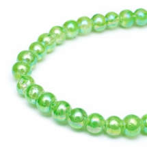 Бусины Гальваника Стекло, АВ-цвет, Окраска Напылением, Круглые, Цвет: Салатовый, Диаметр 6~7мм, Отв-тие 1мм, около 150шт/100см/нить, (УТ0031372)