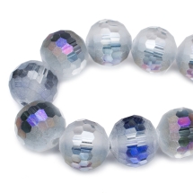 Бусины Стекло с Гальваникой, Граненые, радужные, морозный стиль, Круглые, Серо-фиолетовый, 10мм, Отв. 1мм, около 72шт/70см/нить (УТ0031463)