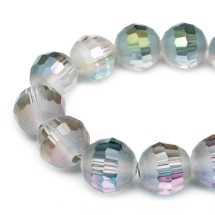 Бусины Стекло с Гальваникой, Граненые, радужные, морозный стиль, Круглые, Зеленый, 10мм, Отв. 2мм, около 72шт/70см/нить (УТ0031468)