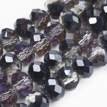 Бусины Гальваника Стекло АВ-Цвет, Граненые, Рондель, Цвет: Черный, Размер: 4х3мм, Отв-тие: 1мм, около 140шт/42см/нить, (УТ0030853)