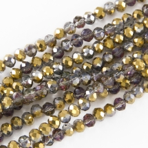 Бусины Гальваника Стекло АВ-Цвет, Граненые, Рондель, Цвет: Золотистый, Размер: 4х3мм, Отв-тие: 1мм, около 140шт/42см/нить, (УТ0030854)