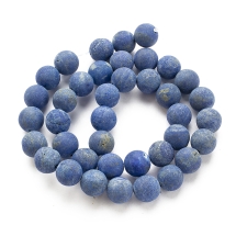 Намистини Натуральний Лазурит, На нитках, Морозний Стиль, Круглі, Колір: Синій, Діаметр: 10мм, Отвір 1мм, близько 37шт/37.5см/нитка, (УТ0030693)