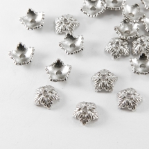 Шапочки для Бусин 5 пелюсток, Квітка, Тибетський Стиль, Метал, Колір: Платина, Розмір: 10х4мм, Отвір 1мм, (УТ0030410)