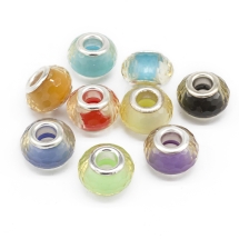 Шармы Евробусины Акрил, Граненые, Вставка из Латуни цвета Серебро, Рондель, Цвет: Микс, Размер: 14х9мм, Отв. 5мм, (УТ0030449)