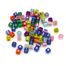 Намистини Акрил, Прозорі, Кубик, Колір: Мікс, Розмір: 8х7.5мм, Отвір 4мм, близько 75шт/25г, (УТ0030514)