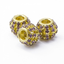 Шармы Евробусины Латунь и Стразы, Рондель, Цвет металла: Золото, Цвет Страз: Светлый аметист, Размер: 12х10мм, Отв. 4мм, (УТ0031584)