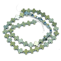 Бусины Гематит, класс А, немагнитный, На нитях, Крест, Цвет: Зеленый, Размер: 8х8х3мм, Отв. 1мм, около 49шт/41см/нить, (УТ0031561)