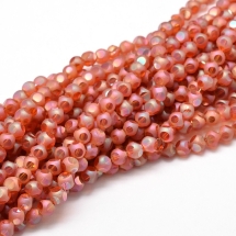 Бусины Стекло с Гальваникой, Граненые, радужные, морозный стиль, Круглые, Коралловый, 6.5мм, Отв. 1мм, около 100шт/65см/нить (УТ0031576)