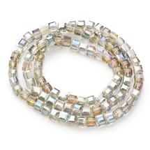 Бусины Гальваника Стекло, Кубики Граненые, Цвет: Бесцветный, Размер: 6х6х6мм, Отв-тие 1мм, около 95шт/60см/нить, (УТ0031582)