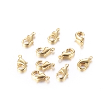 Застежка Карабин-Лобстер, Эко Латунь, Цвет: Золото, Размер: 10х5х3мм, Отверстие 1мм, (УТ100005276)