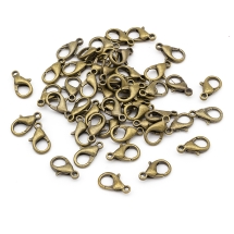 Застежка Карабин-Лобстер, Металл, Цвет: Бронза, Размер: 12х6мм, Отверстие 1.5мм, (УТ100005179)