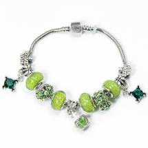 Браслет Евробусины из сплава, С бусинами из смолы и латуни, Цвет: Зеленый, Размер: 18см, (УТ100006410)