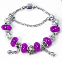 Браслет Евробусины из сплава, С бусинами из латуни и лэмпворк, Цвет: Малиновый, Размер: 18см, (УТ100006418)