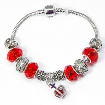 Браслет Евробусины из сплава, С бусинами из хрусталя и латуни, Цвет: Красный, Размер: 20см, (УТ100006421)