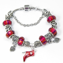 Браслет Евробусины из сплава, С бусинами из латуни и лэмпворк, Цвет: Розовый, Размер: 18см, (УТ100006426)