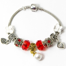 Браслет Евробусины из сплава, С бусинами из акрила, хрусталя и латуни, Цвет: Красный, Размер: 20см, (УТ100006431)