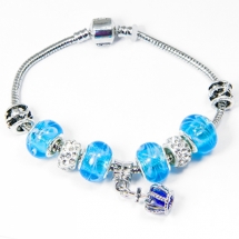Браслет Евробусины из сплава, С бусинами из хрусталя и лэмпворк, Цвет: Голубой, Размер: 20см, (УТ100006440)