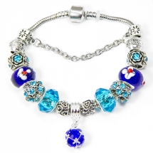 Браслет Евробусины из сплава, С бусинами из хрусталя и лэмпворк, Цвет: Сине-голубой, Размер: 20см, (УТ100006441)