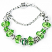 Браслет Евробусины из сплава, С бусинами из хрусталя и латуни, Цвет: Зеленый, Размер: 20см, (УТ100006445)