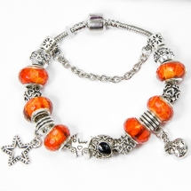 Браслет Евробусины из сплава, С бусинами из латуни и лэмпворк, Цвет: Оранжевый, Размер: 20см, (УТ100006446)