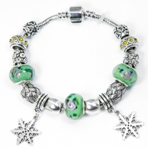 Браслет Евробусины из сплава, С бусинами из латуни и лэмпворк, Цвет: Зеленый, Размер: 18см, (УТ100006448)