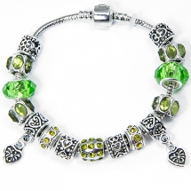 Браслет Евробусины из сплава, С бусинами из хрусталя и латуни, Цвет: Зеленый, Размер: 20см, (УТ100006450)