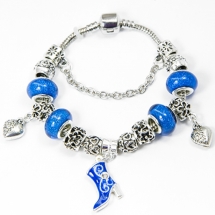 Браслет Евробусины из сплава, С бусинами из латуни и лэмпворк, Цвет: Синий, Размер: 18см, (УТ100006453)