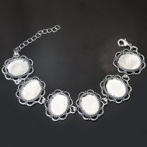 Основа-Сеттинг для браслета Латунь, Овал, Застежка Карабин, Античное Серебро, Длина 190мм, Основа: 29x27x3.5мм под Кабошон 18х13мм, (УТ100005421)