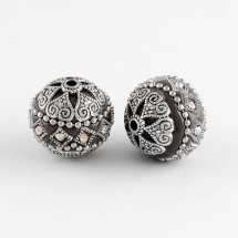 Намистини Індонезійські ручної роботи, Вставки Гірський Кришталь, Полімерна Глина з металом, Круглі, Колір: Чорний, Діаметр 20мм, Отвір 2 мм, (УТ100006565)