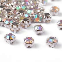 Пришивные Стеклянные Стразы Класс А, Цапы Латунь серебряного цвета, Квадратные, Кристалл АВ, 3.8~4x3.8~4мм, Отв-тие до 1мм, (УТ100005942)