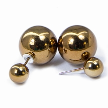Серьги-гвоздики Шарики Гальванические, из Пластика, Цвет: Темное-Золото, Размер: 16и8мм, Штифт: 10х0,8мм, (УТ100006396)