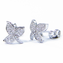 Серьги-гвоздики с Фианитами, Латунь, Цвет: Платина, Размер: 9х8,5мм, Толщина Штифта 0,8мм, (УТ100006298)