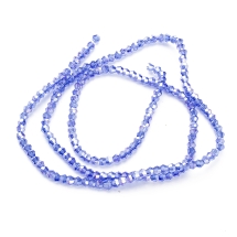 Намистини Гальваніка Скло АВ-Колір, Грановані, Біконус, Колір: Синій, Розмір: 2х3мм, Отв-тя: 0.5мм, близько 190шт / 40см / нитка, (УТ100007089)