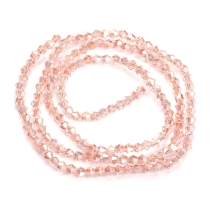 Намистини Гальваніка Скло АВ-Колір, Грановані, Біконус, Рожевий, 2х3мм, Отвір: 0.5мм, близько 135шт/38см/нитка, (УТ100007097)